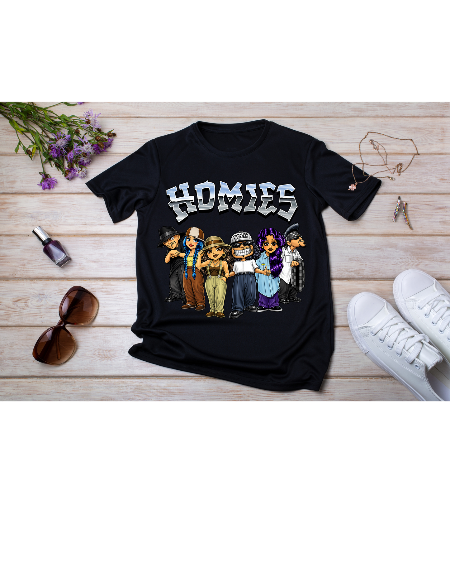 Homies Chicano Cartoon Graphic T-Shirt | Black Streetwear Tee