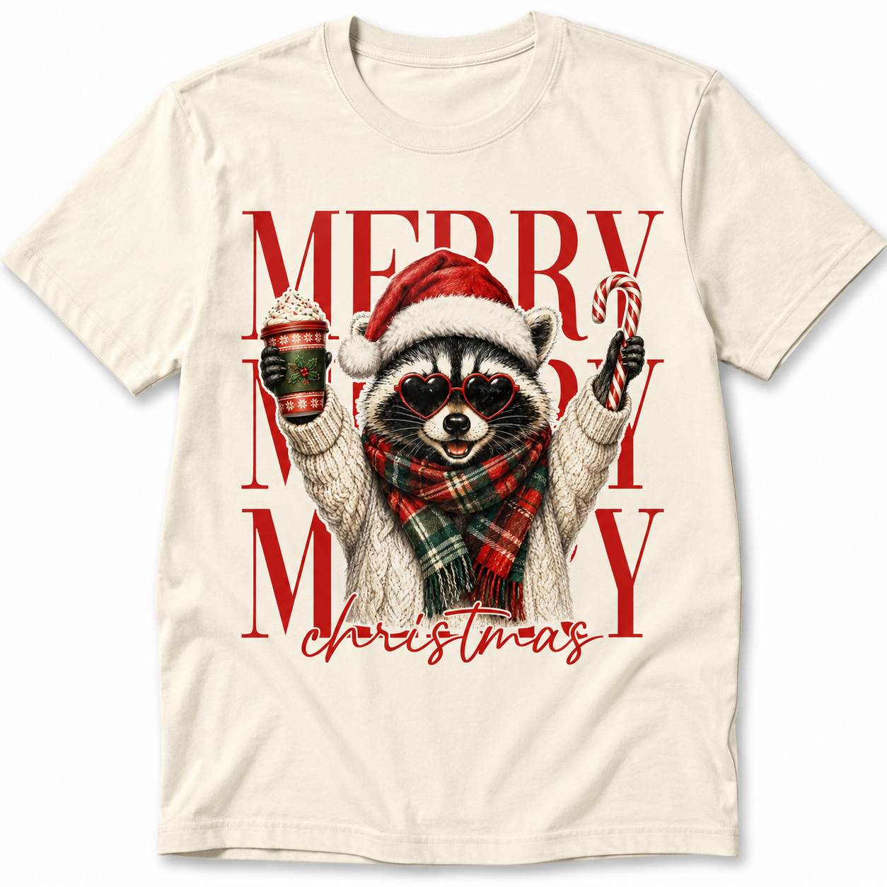 Merry Christmas Raccoon Graphic Tee | Cute Holiday Christmas Shirt