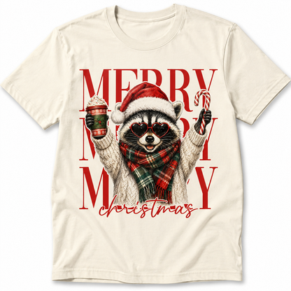 Merry Christmas Raccoon Graphic Tee | Cute Holiday Christmas Shirt