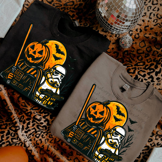 Pumpkin Dark Side Halloween Graphic Tee | Spooky Sci-Fi Inspired Fall T-Shirt