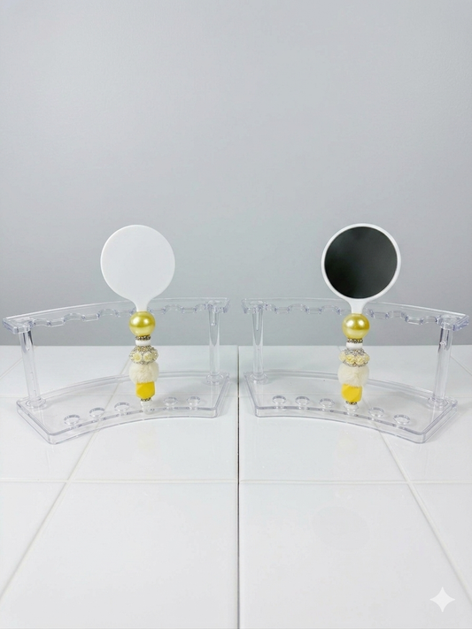 White round mirror with yellow