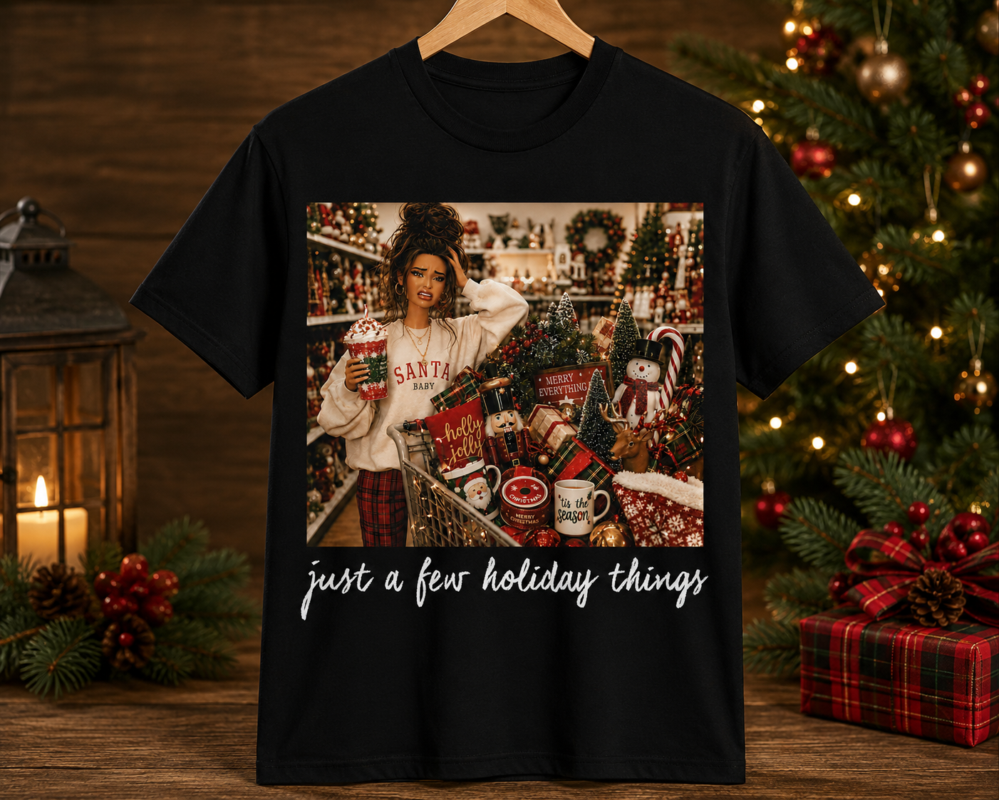 Just a Few Holiday Things Christmas Shirt | Funny Christmas Shopping Graphic Tee | Festive Holiday T-Shirt for Women