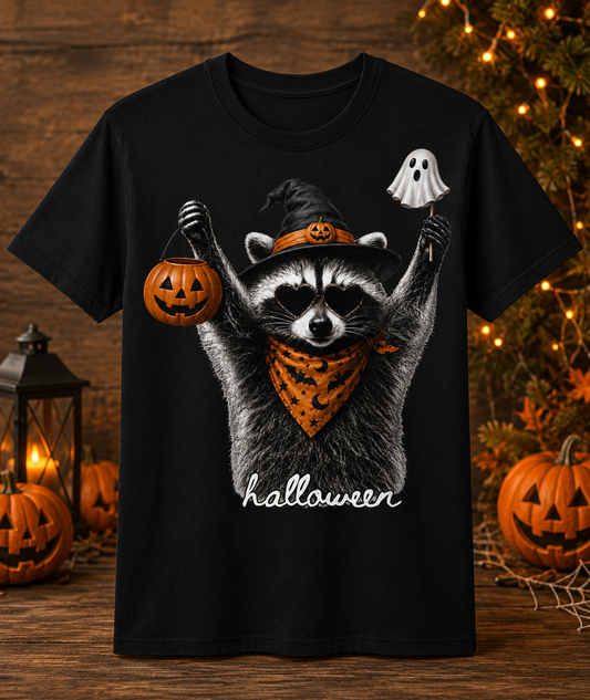 Cute Halloween Raccoon Shirt | Witch Raccoon Graphic Tee | Spooky Season Halloween T-Shirt | Fall Unisex Shirt