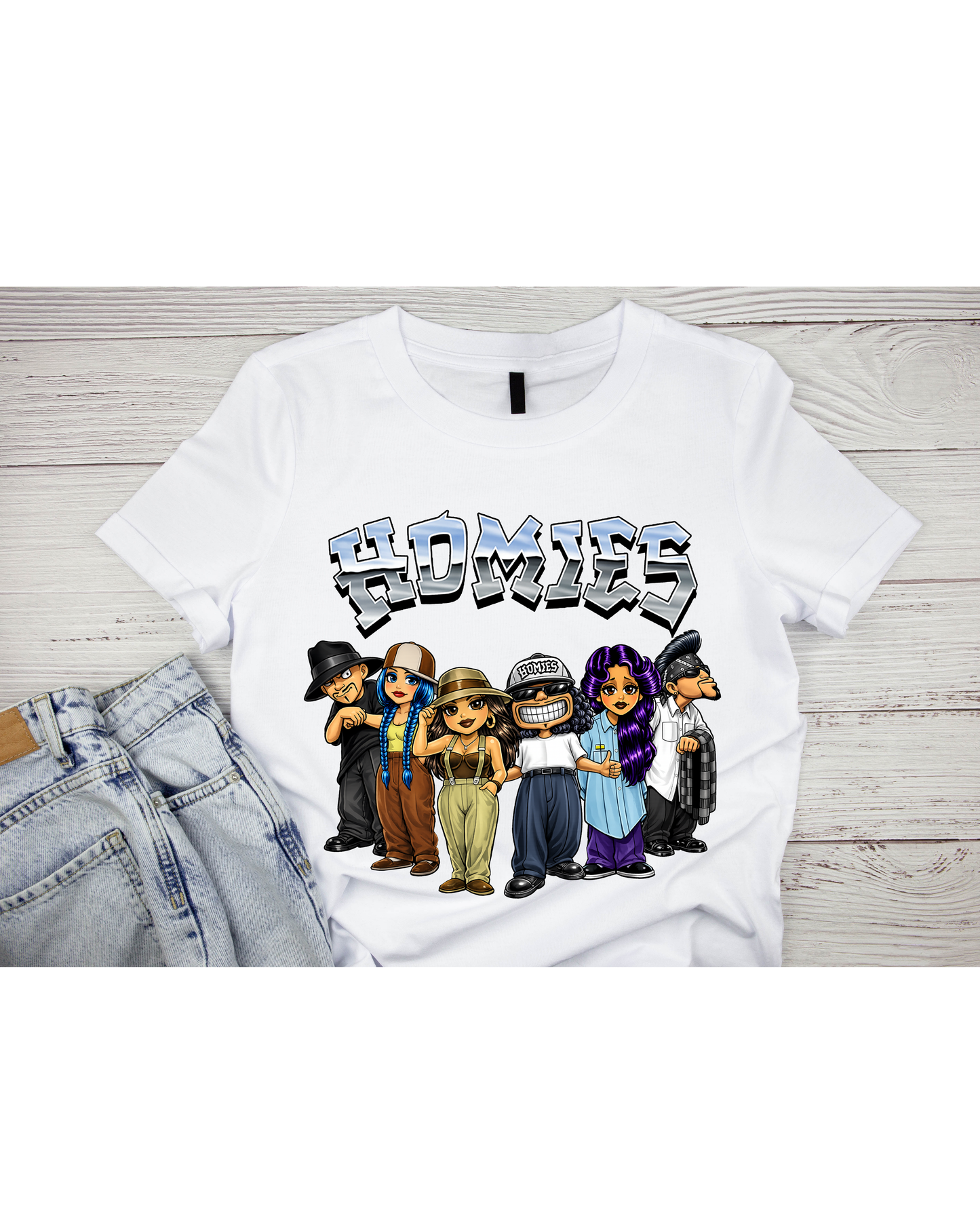 Homies Chicano Cartoon Graphic T-Shirt | Black Streetwear Tee