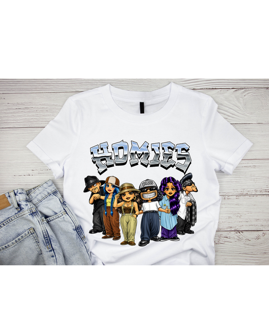 Homies Chicano Cartoon Graphic T-Shirt | Black Streetwear Tee